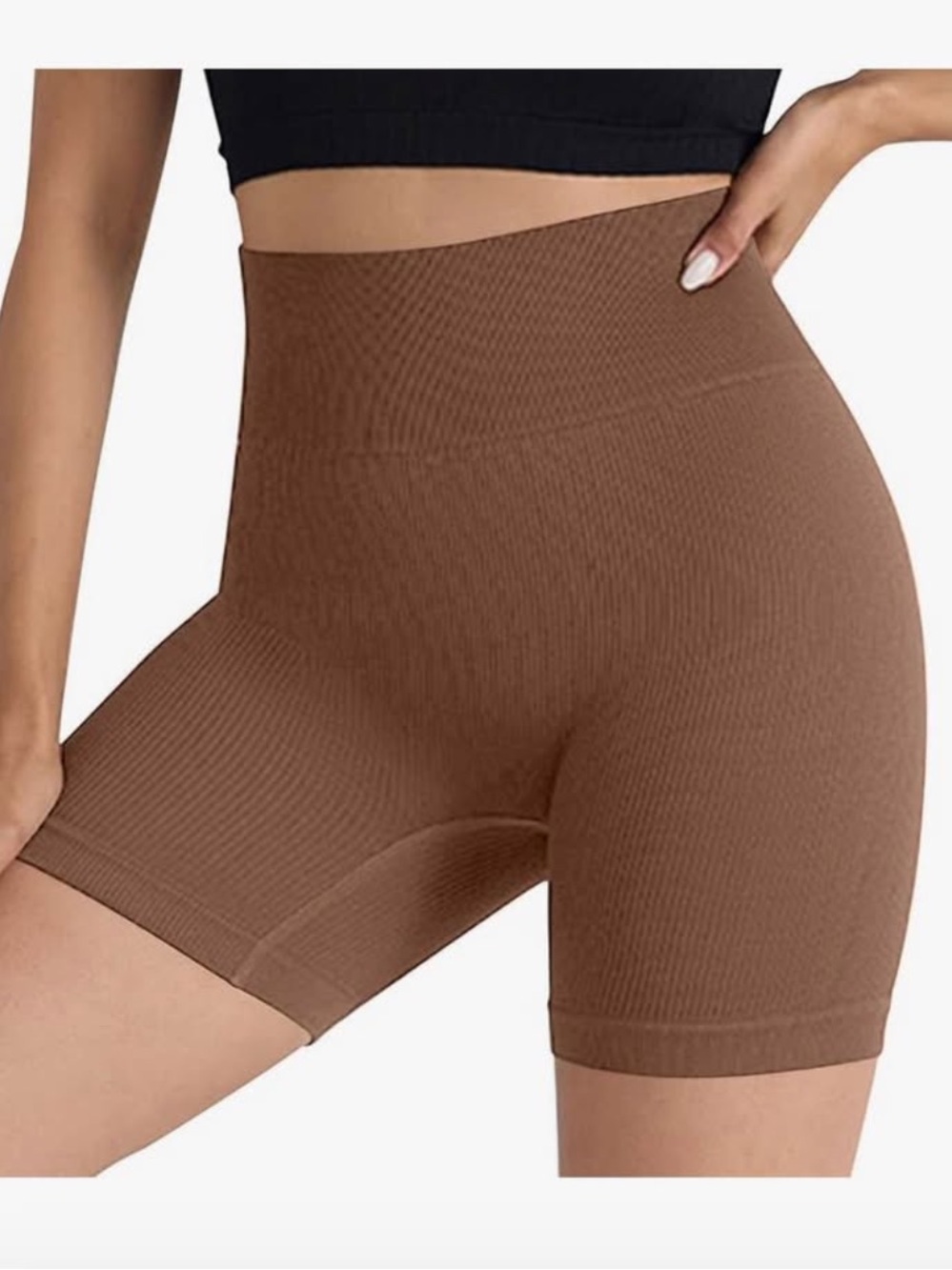 High-Waist Compression Women’s Shorts — Brown